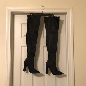 Black Satin Thigh High Boots
